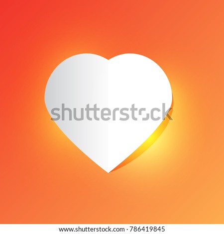white paper cut love heart for Valentine's day on pink orange background with light .Love invitation cards.