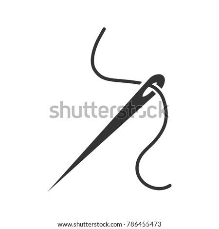 Sewing needle with thread glyph icon. Silhouette symbol. Tailoring. Negative space. Vector isolated illustration Royalty-Free Stock Photo #786455473