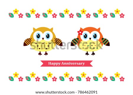 owl couple happy anniversary greeting card vector