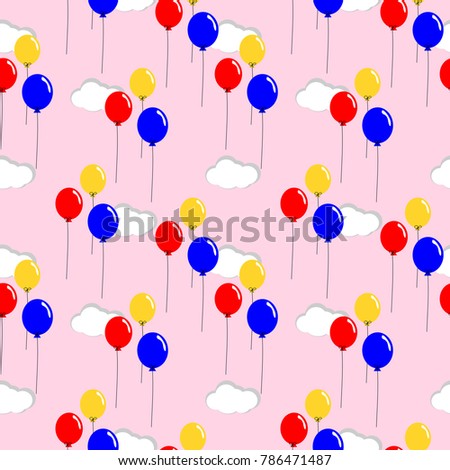 Colorful balloons seamless pattern vector. Red, yellow and blue balloon on the pink sky.