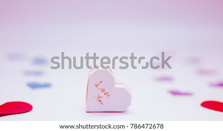 Heart Shaped Love You gift box with blue red and violet hearts