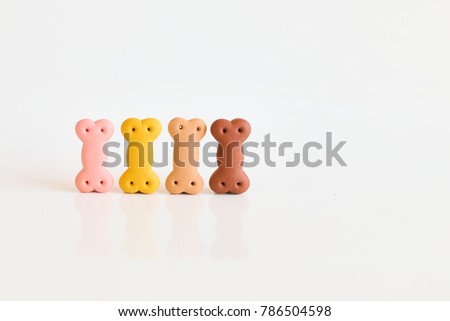 Delicious of dog biscuits , dog snack or dog chew in copy space on the white background, Can use background for web or product design and Advertising for pet food. etc.