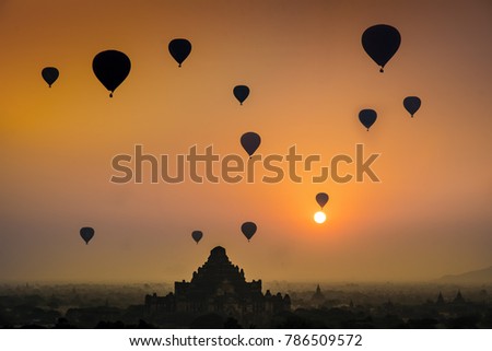 Morning Sunrise at Angkor Wat Hot Air Balloon Experience in Siem Reap Cambodia Royalty-Free Stock Photo #786509572
