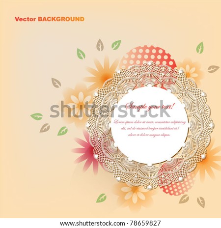 Vector greeting background with flowers and lace