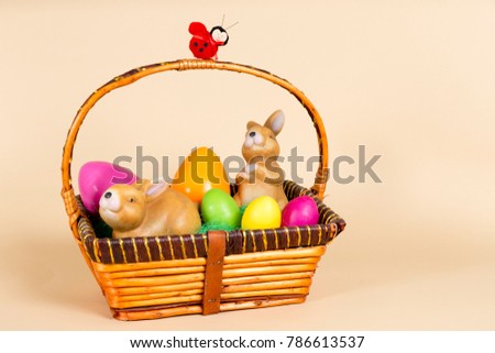Easter basket with eggs and rabbit