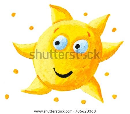 Acrylic illustration of funny yellow sun
