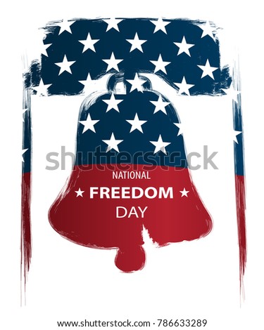 Poster or banners  on  National Freedom Day! - February 1st. USA flag as background and Liberty Bell silhouette. Vintage style.