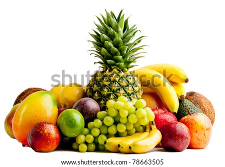 Fresh fruits isolated on a white . Set of different fresh fruits Royalty-Free Stock Photo #78663505