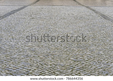 Old wet cobblestone. Paved main square in Bydgoszcz, Poland