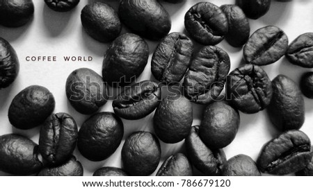 Coffee beans isolated in black and white colour, silhouette picture