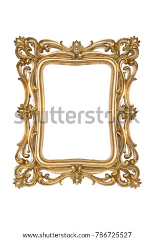 Golden picture frame isolated on white with clipping path