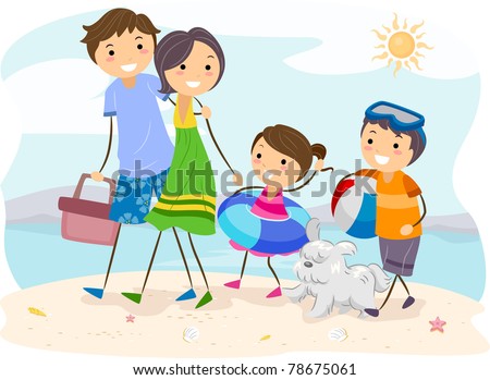 Illustration of a Family Outing at the Beach