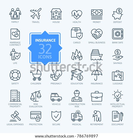 Insurance - outline icon set, vector, simple thin line icons collection Royalty-Free Stock Photo #786769897