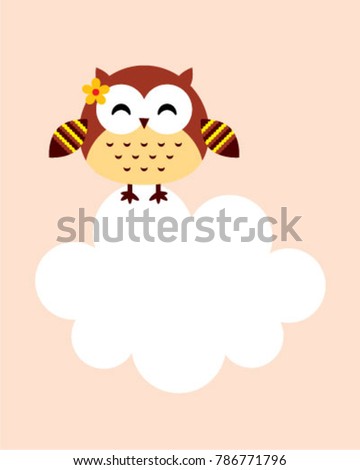 cute owl girl cartoon message card vector