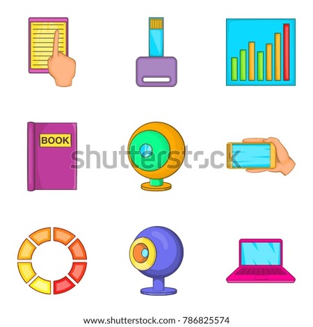 Video storage icons set. Cartoon set of 9 video storage vector icons for web isolated on white background