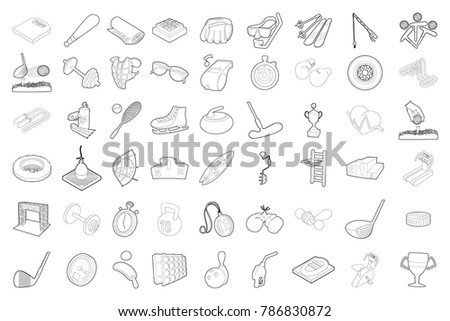 Sport equipment icon set. Outline set of sport equipment vector icons for web design isolated on white background