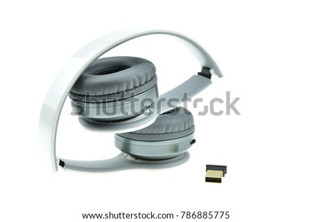 Wireless headphones with Mini USB  Adapter  isolated on a white background,  white headphone
