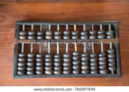 Vintage tone accounting with old abacus and hold electronic calculator. picture financial concept design.