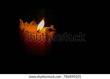 burning candle in the darkness with black space for words