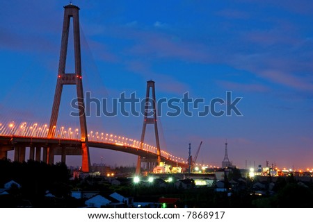 The panorama of Xu Pu bridge at night in Shanghai, China