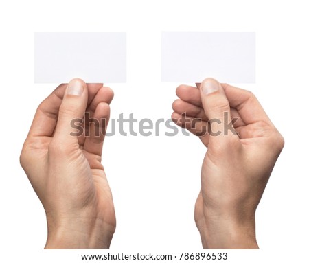 Mockup business card back and front horizontal  empty blank holds the man in his hand. Isolated on a white background
