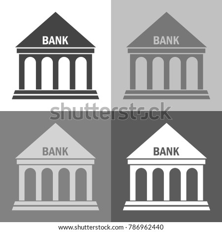 Vector icon building bank on white-grey-black color. Bank illustration.