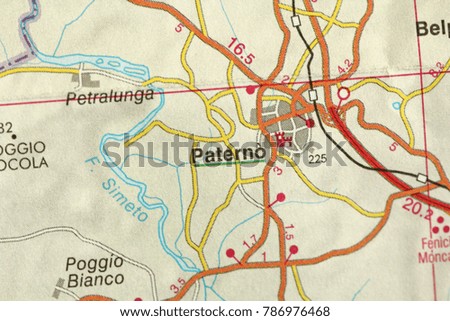 Paterno. Map. The islands of Sicily, Italy.