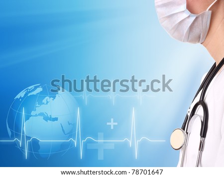 Doctor and ecg line with medical background