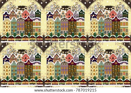 Flat Raster illustration. Winter house. Christmas and Happy New Year greeting card.