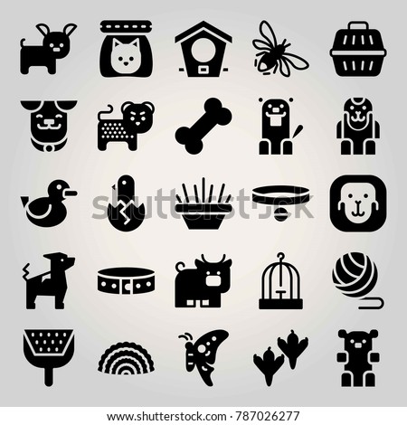 Animals vector icon set. little box, collar, bull and ape