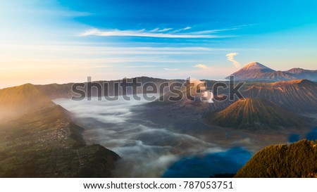 Mount Bromo volcano while sunrise at Bromo Tengger Semeru National Park.