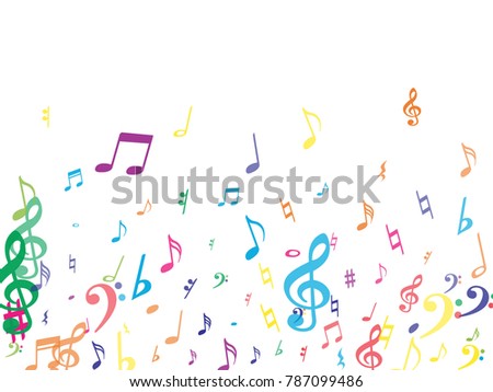 Colorful flying musical notes isolated on white background. Stylish musical notation symphony signs, notes for sound and tune music. Vector symbols for melody recording, prints and back layers.