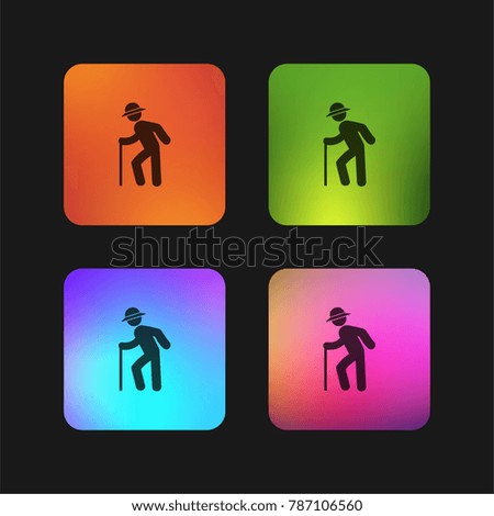Old man with hat walking with cane four color gradient app icon design