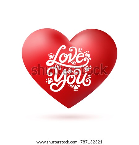 Happy Valentines Day typography vector design for greeting cards and poster. Design template celebration. Love You  text in the red heart.  Vector illustration.