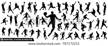 Vector set of Basketball players silhouettes, Basketball silhouettes Royalty-Free Stock Photo #787172251