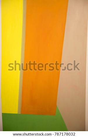 Abstract Painting Art with Yellow, Orange and Green Geometric Shapes.