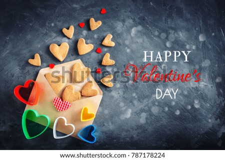 Valentines day card. Mother's day, Womans day. Cookies in Shape of Hearts for Valentine's Day.