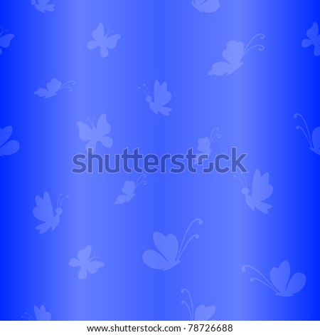 Vector seamless background, silhouettes white butterflies on blue background