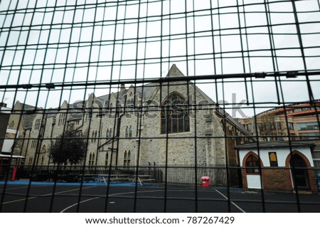 Church behind iron bar in London