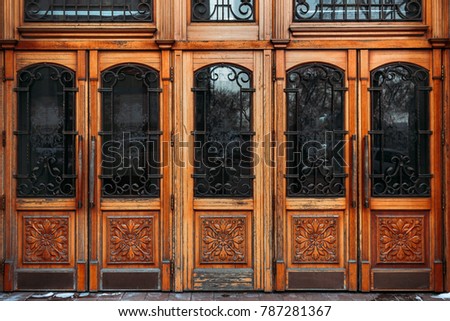 Old wooden closed door