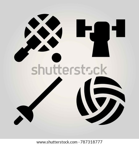 Sport vector icon set. tennis, weightlifting, ball and fencing