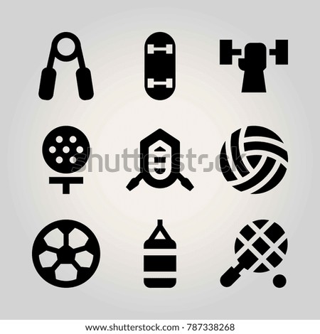 Sport vector icon set. football, tennis, skateboard and punching bag