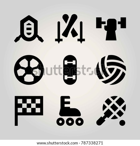 Sport vector icon set. roller skate, ball, skiing and tennis