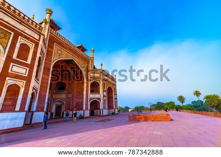 Humayun's Tomb in Delhi, India. The Humayun Tomb is also famous tourist place in Delhi. Locals also come to see this great Persian architecture marvel. Humayun Tomb is the last resting of the Emperor. Royalty-Free Stock Photo #787342888
