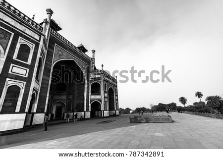 Humayun's Tomb in Delhi, India. The Humayun Tomb is also famous tourist place in Delhi. Locals also come to see this great Persian architecture marvel. Humayun Tomb is the last resting of the Emperor. Royalty-Free Stock Photo #787342891
