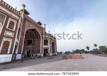 Humayun's Tomb in Delhi, India. The Humayun Tomb is also famous tourist place in Delhi. Locals also come to see this great Persian architecture marvel. Humayun Tomb is the last resting of the Emperor. Royalty-Free Stock Photo #787342894