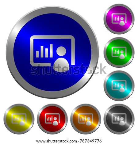 Presentation icons on round luminous coin-like color steel buttons