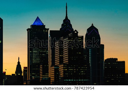 Colorful sunrise over the Philadelphia skyline 