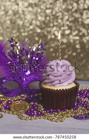 Mardi Gras Cupcake with Candle