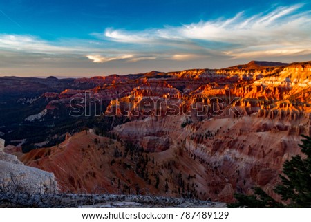 Perfect sunset on Cedar Breaks National Monument in Utah. Royalty-Free Stock Photo #787489129